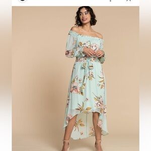 Luxology Mint Floral Off-Shoulder Dress
